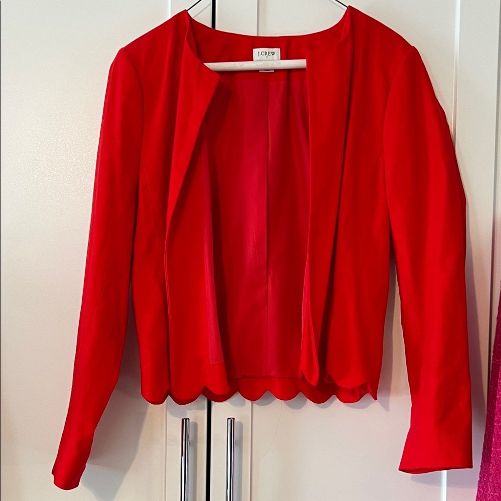 J. Crew Vibrant Red Scalloped Jacket